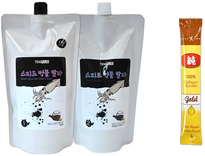템플러스 스피드 7분 한방먹물칼라 1제 2제각500ml + 코겐 순콜라겐 3g 증정, 5N브라운+콜라겐, 1개 - 쿠팡