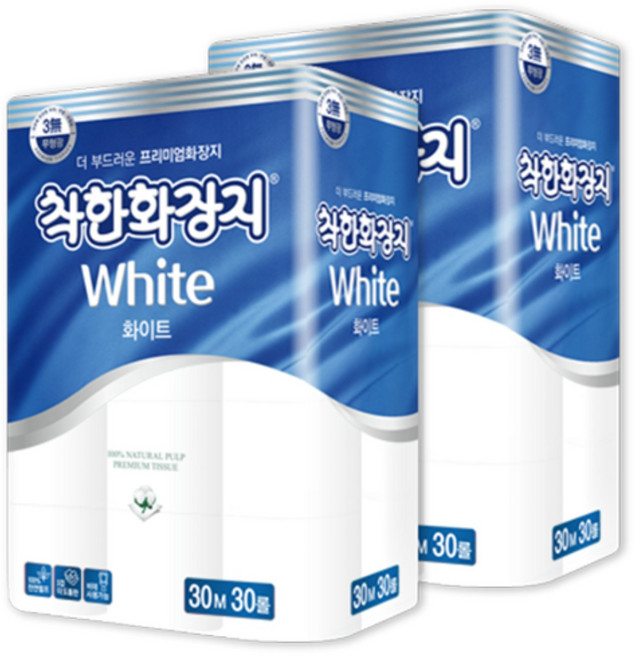 착한화장지 화이트 3겹 화장지 30m 30롤 2팩(60롤), 30개입, 2개