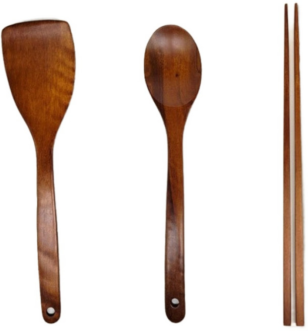 네오셰프 옻칠 나무조리도구 일자뒤집개 + 볶음스푼 대 + 튀김젓가락 세트, BROWN COLOR, 1세트