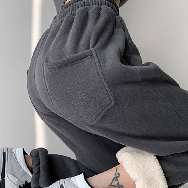 HAM 여성 겨울 도톰 캐주얼 기모바지 안감융털 조거팬츠 융털 밴딩 바지