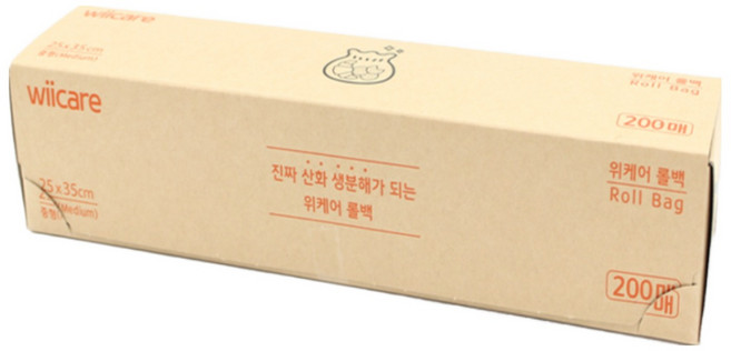 위케어 산화생분해 크린 위생 롤백(중) 썩는비닐 제로웨이스트 비닐봉투 200매, 중(M), 1개, 200개