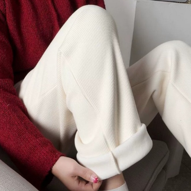 여성용 코듀로이 기모 와이드 밴딩 팬츠