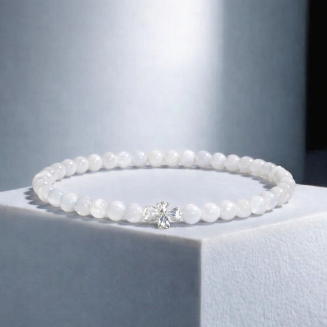 크롬 스타일 화이트 자개 십자가 1포인트 4mm 원석 순은 팔찌