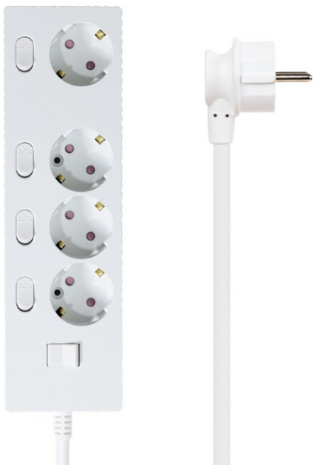 파워존 4000W 고용량 웨이브 개별스위치 과부하차단 4구 멀티탭 콘센트 50cm 1.5m 3m 5m 7m, 개별스위치 4구7m 화이트, 1개