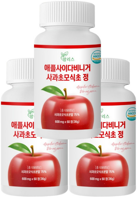 애플 사이다 비니거 애사비 유기산 사과 초모 식초, 3개, 60정