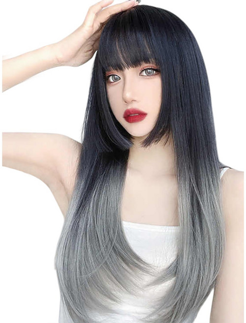가발위드 긴머리 투톤 스트레이트 60cm 그레이시아 여성 통가발, 1개, 블랙그레이