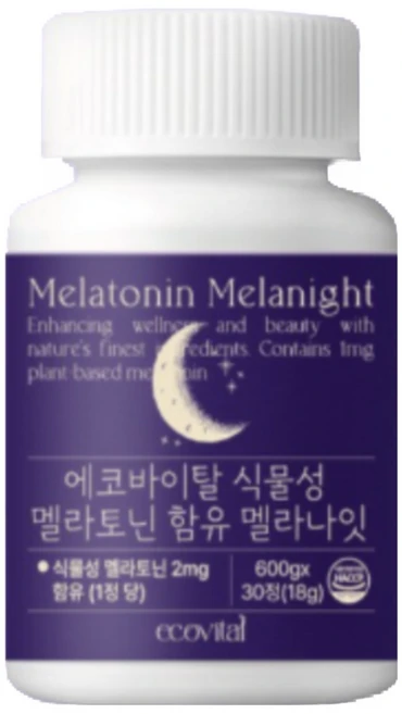 에코바이탈 멜라토닌 식물성 HACCP 식약처 인증 수면 1일 2mg 함유, 1개, 30정 - 쿠팡
