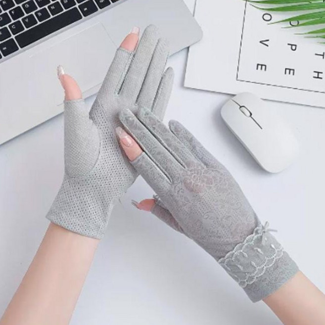 신페이드 여성 장갑 봄 여름 반장갑 레이스 운전 미끄럼방지 터치 여자 손가락 자외선차단, 그레이, 1개