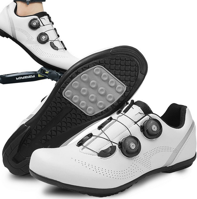 스토리원 더블 락킹 플랫 평페달 로드 MTB 사이클 클릿 슈즈 U-SSSN08, 235, 평페달 화이트