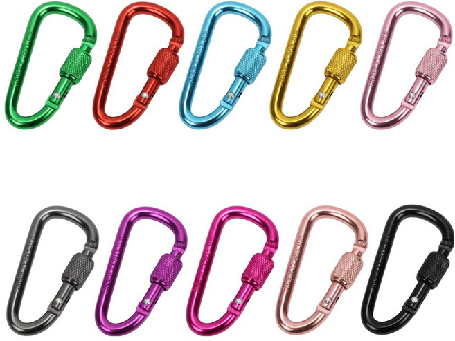 다용도 알루미늄 카라비너 10종 컬러 세트 캠핑 등산 가방 고리 소품 걸이 10개입, 1세트, 10컬러