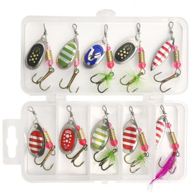 Supfine 슈파인 루어 낚시 스푼 10종 세트 하드케이스 포함 배스 쏘가리 메탈 지그 미끼, 1개