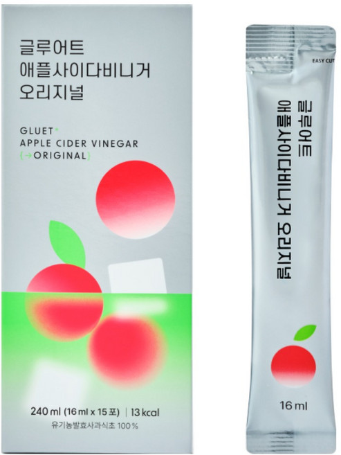 글루어트 애플사이다비니거 유기농 오리지널 사과식초 애사비 스틱, 2박스, 240ml
