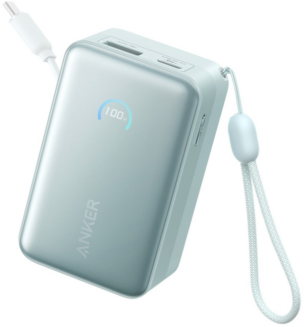 앤커 나노 파워뱅크 10000mAh 45W 보조배터리 고속충전 기내반입 C타입 케이블 일체형 아이폰 노트북 갤럭시, A1638, 민트블루