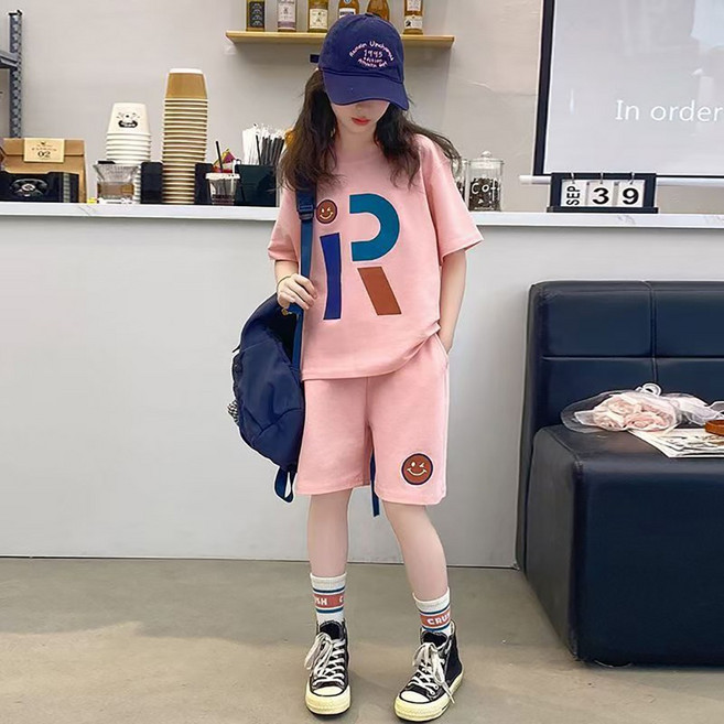 인싸모여 초등 여아 반팔티 반바지 세트