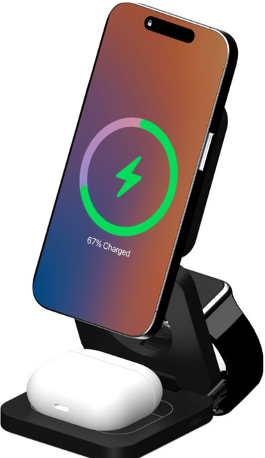 링크로 3in1 맥세이프충전기 무선충전기 핸드폰 아이폰 애플워치 접이식 멀티 고속 거치대, 1개, 매트 블랙
