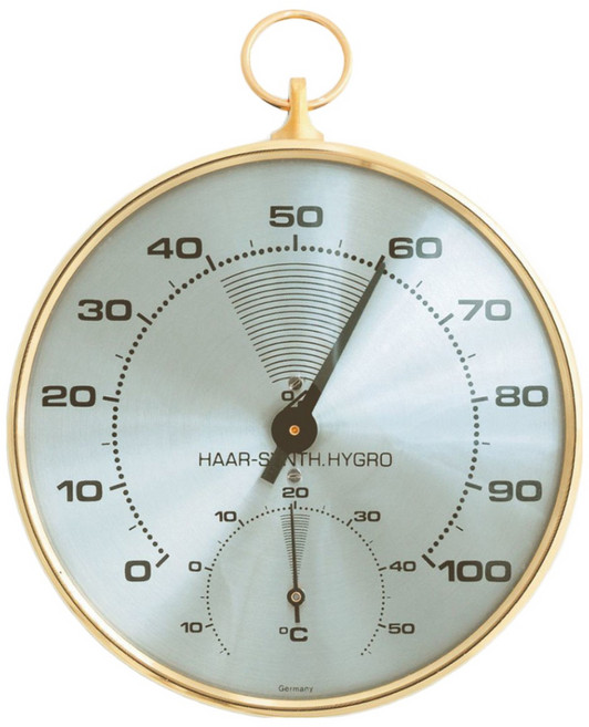 45.2007 TFA 황동 링이 있는 아날로그 모발 온습도계 벽걸이형 모발 온습도계, 1개