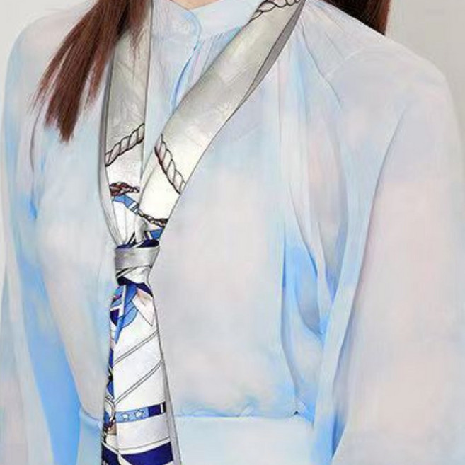 韓版時尚細長條絲巾 14*145cm 女斜角小領巾 法式飄帶 鍛面髮帶 學生領帶 薄圍巾 頭帶 綁包絲巾 腰帶