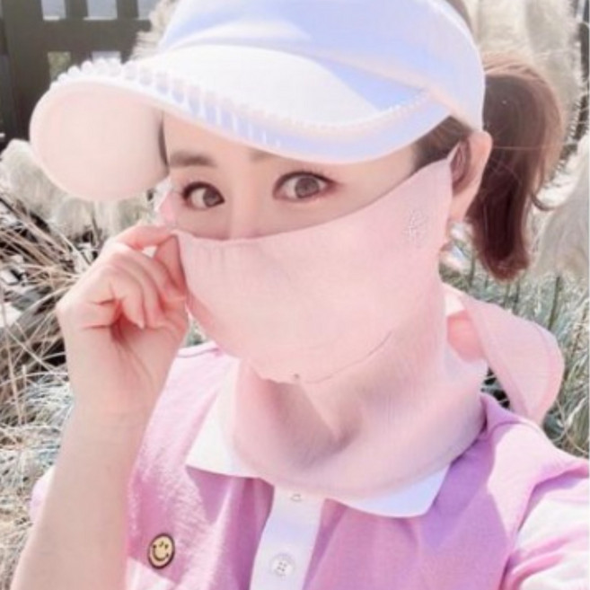 휴스토니 자외선 차단 인견 천연소재 마스크 스포츠 골프 여성 얼굴햇빛가리개, H2 플러스 인견 (목가리개), 핑크