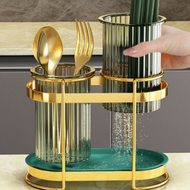 레디박스 고급 모던 골드 물빠짐 수저통, 원형, 1세트