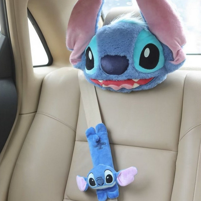 스티치 자동차 헤드레스트 베개와 안전벨트 커버 세트, 목헤드+벨트커버, 1세트