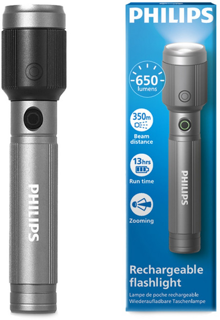 필립스 140g 가벼운 미니 LED 플래시 라이트 650루멘 줌랜턴, 1개, SFL2141