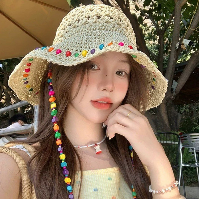 ANWO 夏天用編織帽 草帽 女 編織帽 遮陽帽 防曬帽 蕾絲草帽 加大帽簷 海灘帽 漁夫帽 露營帽 登山帽 戶外防曬帽