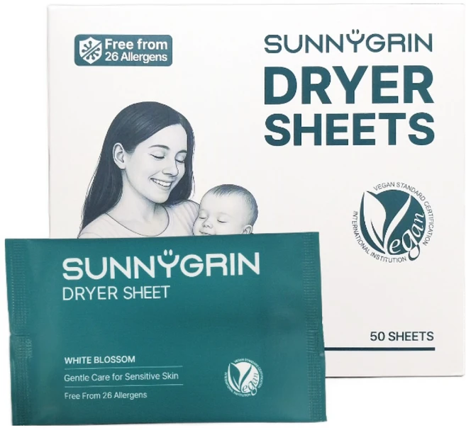 써니그린 알러지케어 비건 건조기시트 드라이시트 화이트블러썸, 50개, 1매 - 쿠팡