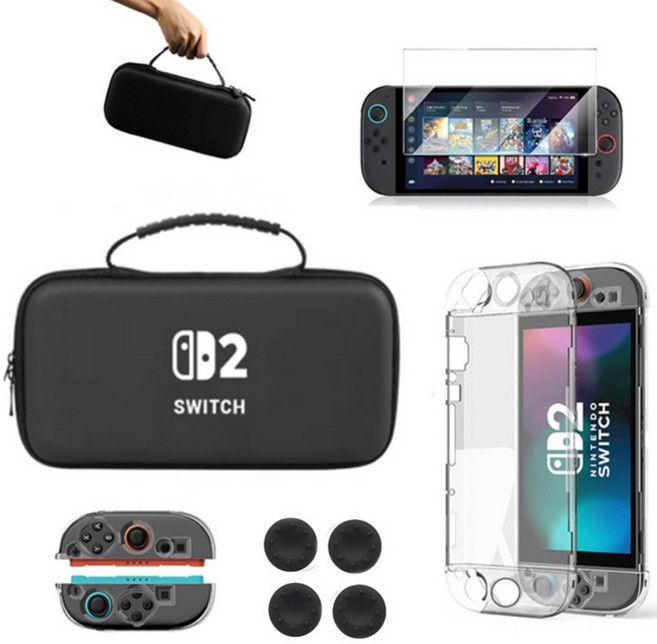 무한시온 스위치2 보호수납 휴대용 전방위 보호 케이스 세트, 1개, 블랙, 스위치 2 수납 세트