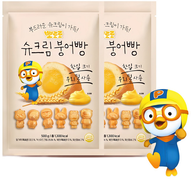 뽀로로 우리밀 슈크림빵, 2개, 500g
