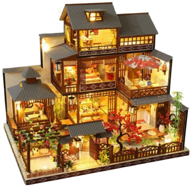 [5시건 당일출고] FOOI 초대형 DIY 미니어처 일본 전통 하우스 끝판왕 최고난이도 프리미엄 LED 무드등 인테리어, 1개
