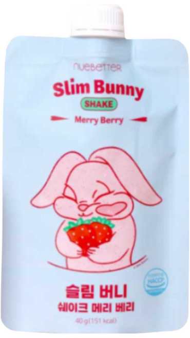 [토핑가득 한끼대용] 뉴베러 슬림 버니 단백질 쉐이크 파우치 1박스(5개입) 체중조절, 40g, 5개, 메리베리 딸기맛