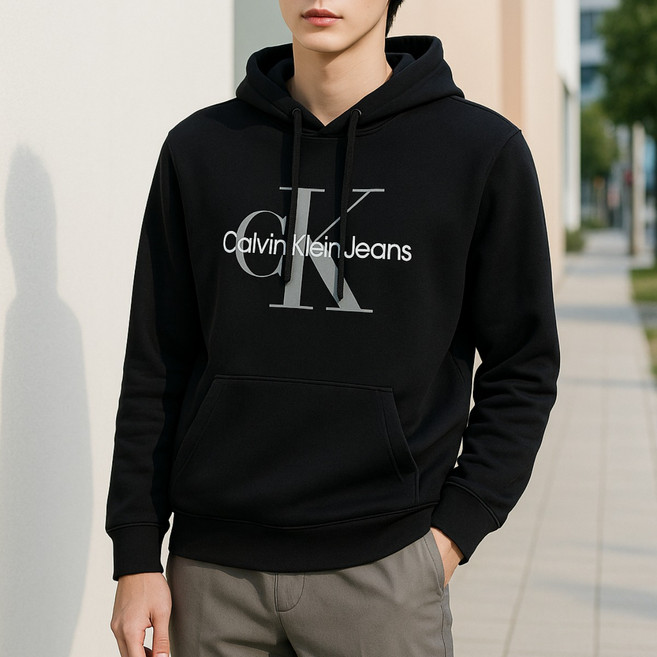 캘빈클라인 모노그램 CK 로고 기모 후드