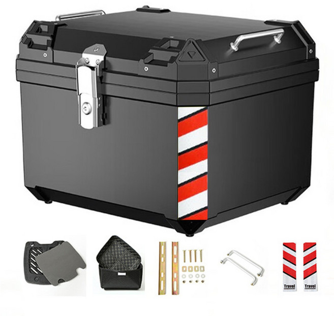 방일 탈착 오토바이 트렁크 방수 방진 대용량 헬멧 수납함, 블랙(레드 반사띠)