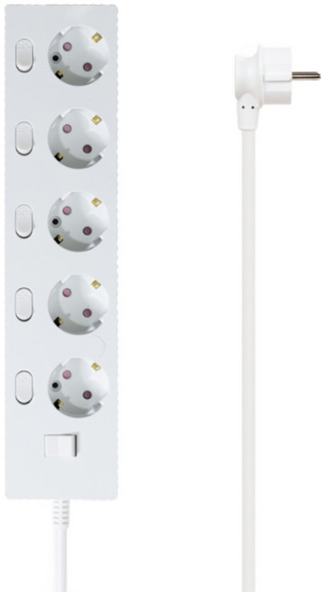 (안전커버 증정)웨이브 멀티탭 개별 절전 스위치 과부하차단 5구 멀티콘센트 전기코드 50cm 1.5m 3m 5m 7m, 개별 5구 화이트, 1개