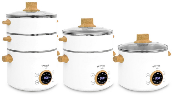 키친아트 멀티쿠커 2L + 2단 전기찜기, KA-W2535(화이트 + 우드)