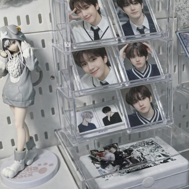 투명 진열대 전시대 덕질 쇼케이스 아이돌 계단식 cd 대각선 진열장 정리함 책상정리 보관 굿즈 보관함 방꾸미기 집꾸미기 예절샷, 1개, 투명 2단