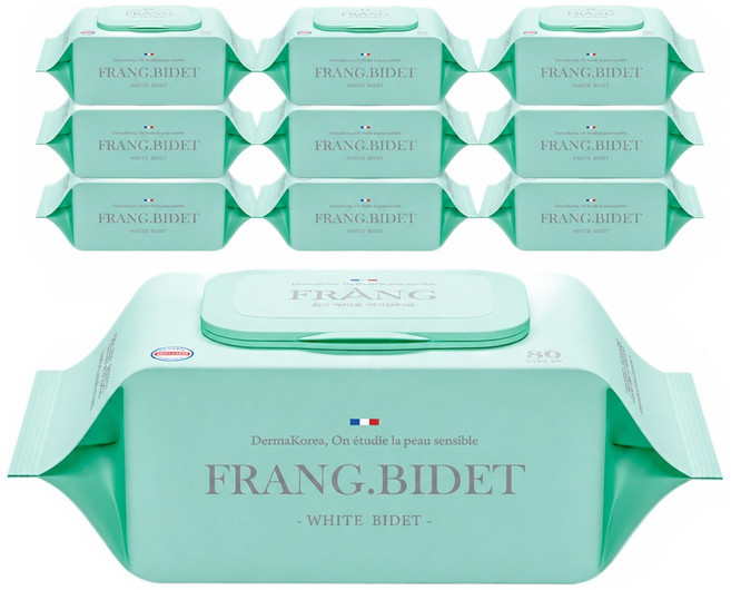 2위 - 프랑프랑 플라스틱0% 화이트 비데 물티슈 60gsm(무향), 60g, 80매입, 10개