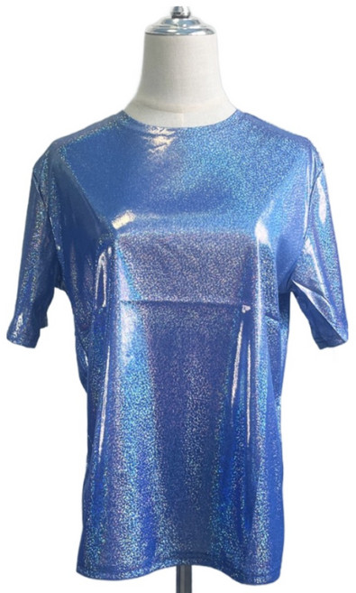 여성 반짝이 티셔츠 라운드넥 반팔티 스포츠 댄스복 T-1200