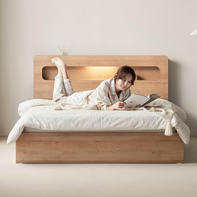 파로마 베이 베노 LED 호텔 수납 침대 프레임(슈퍼싱글/퀸/킹), 03.프레임 OGM0026 착불_오크