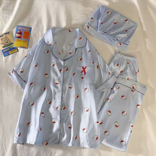 실크 키티 파자마 스카이 블루 3pcs 세트