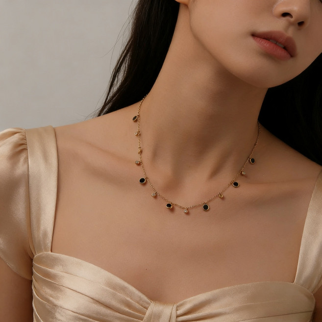 여성 티타늄스틸 18K 골드 도금 목걸이 알레르기 방지 탈색 방지 여성용 티타늄 스틸 목걸이 1P