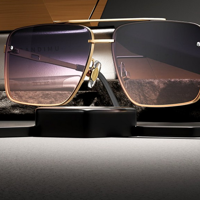 BANDIMU 고급 선글라스 남성 오버사이즈 골드 프레임 UV400 보호