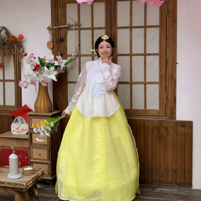 여름철 여성 망사 긴팔 개량 한복 상하복세트 어른한복 성인한복 하객한복 혼주한복(예쁜 레이스 + 자수 디자인 여름철 전통 명절 필수품)