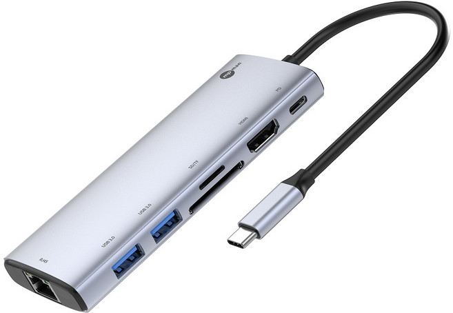 엠피맨 C타입 7포트 멀티 허브 USB 3.0 HDMI 4K 60HZ 랜선 노트북 맥북, 1개, 메탈그레이(HB462C)