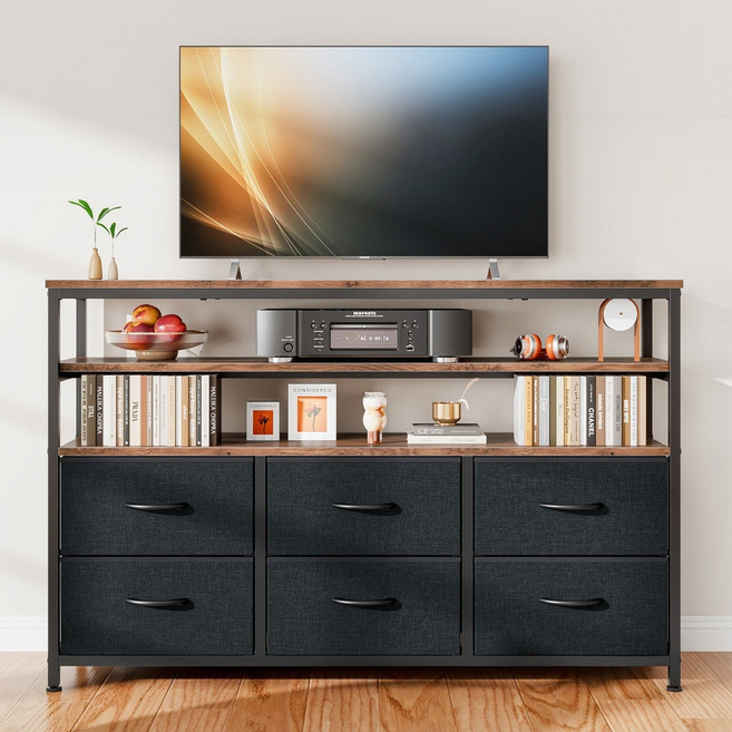 MeFun 패브릭 5단6문 거실장 1100 티비 서랍장, 브라운블랙