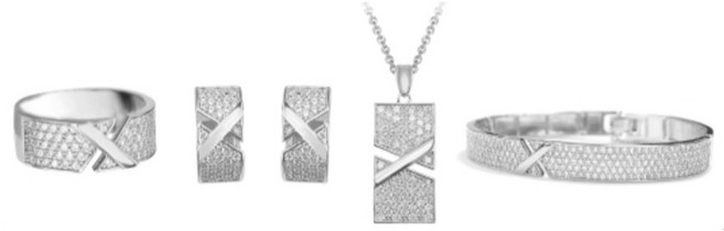 [혜성 주얼리] 자스미나 크로스 포인트 크리스탈 화이트골드 반지 팔찌 목걸이 귀걸이 4종