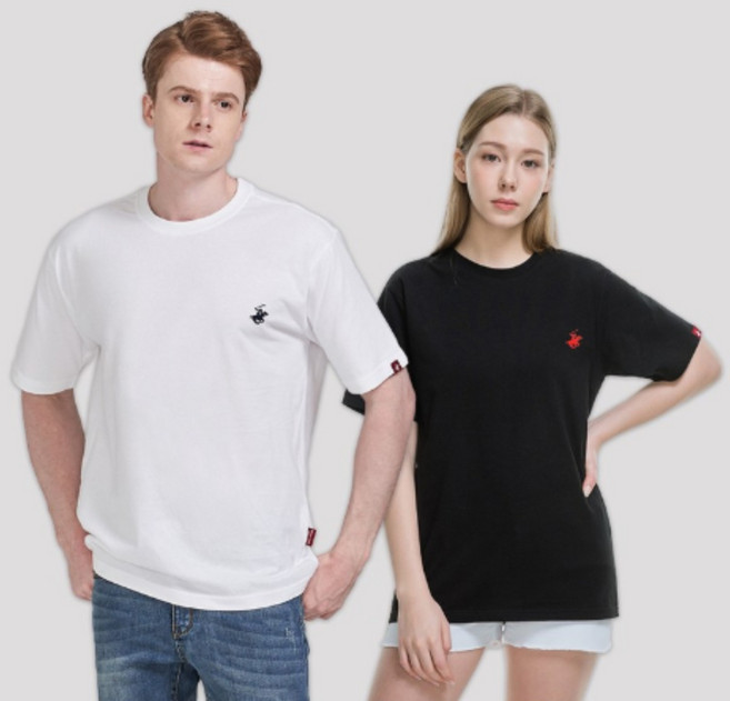 비버리힐즈폴로클럽 남여공용 자수로고 라운드 반팔 티셔츠 EPS9T00