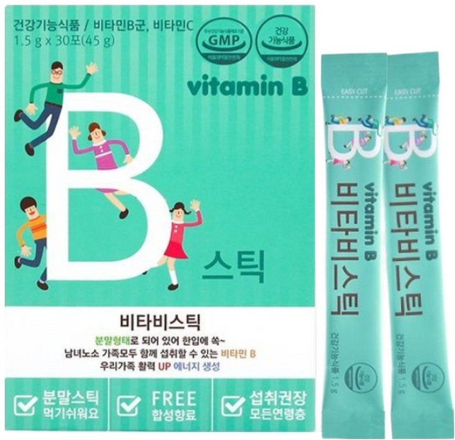 고함량비타민b 파마젠 8가지 활력 비타민b 군 b1 b2 b6 b12 나이아신 판토텐산 비오틴 엽산 복합비타민 비타민비 컴플렉스 스틱, 1.5g, 90개
