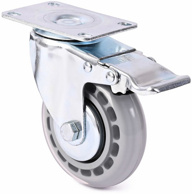 플레이트 타입 바퀴 3 4 5 인치 교체 대차 카트 가구 의자, 1개, 5인치 풋브레이크 인라인 투명