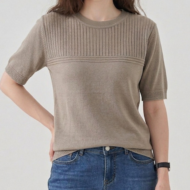 온미올렛 여성 아이스 반팔 니트 티셔츠 쿨니트